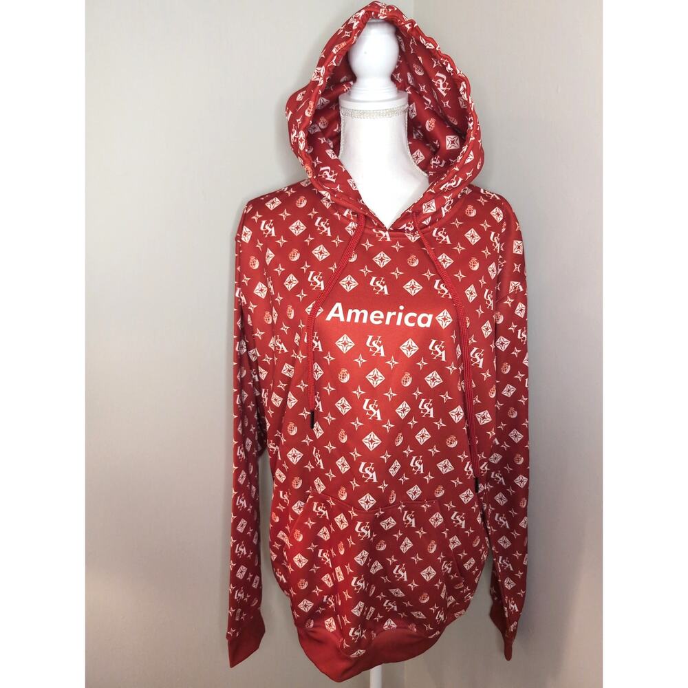 American AF Hoodie XL Red All Over Print Streetwear Graphic USA Loud
